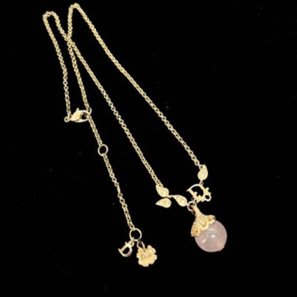 ✨ RARE Authentic Dior Trotter Rose Quartz Gold-Tone delicate Necklace – 16”~20” - Picture 3 of 8
